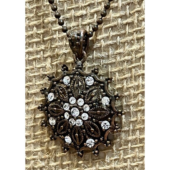 Copper Bronze Tone Victorian Revival Regency Necklace Pendant Filigree Ornate - Picture 3 of 8